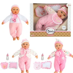 Baby Beau Babypop met Fles en Slabber, 40cm