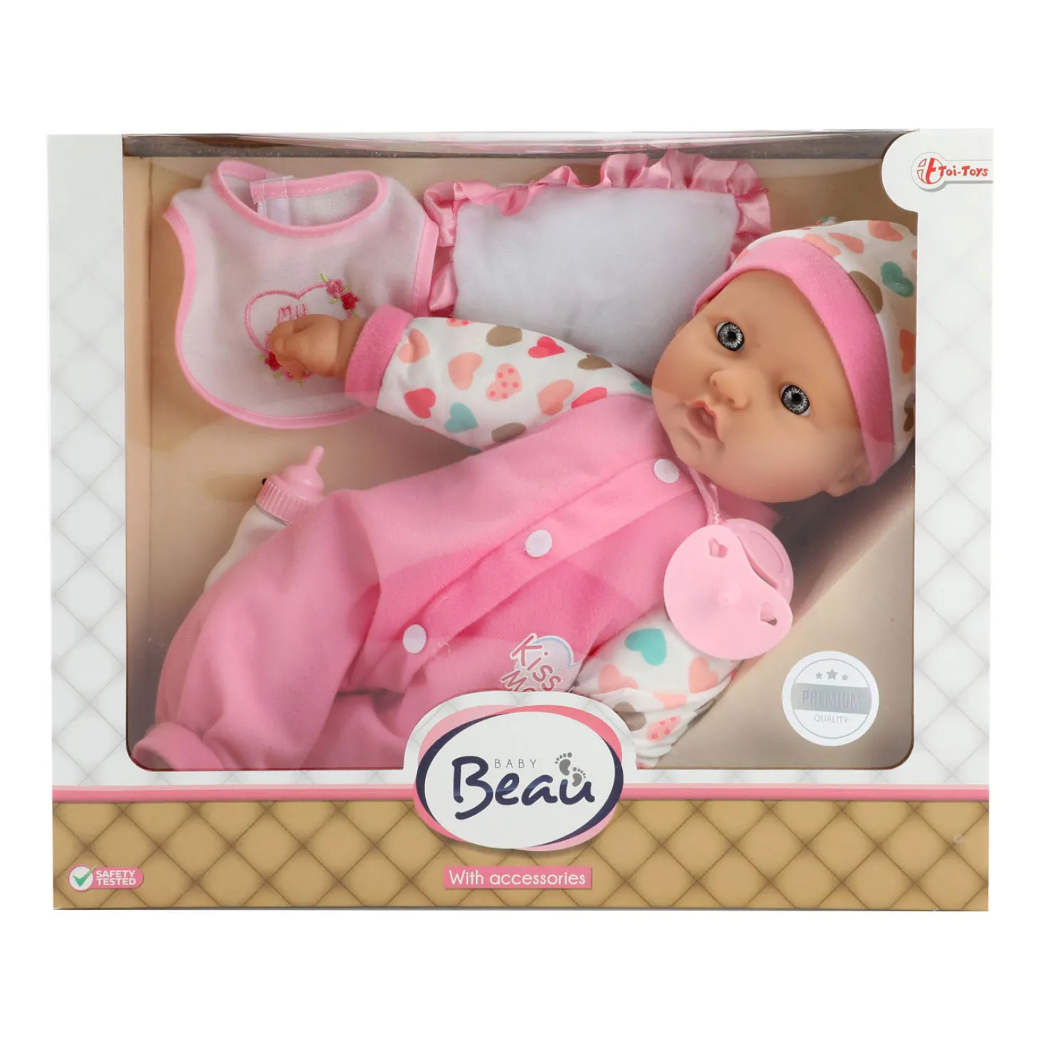 Baby Beau Babypop met Fles en Slabber, 40cm
