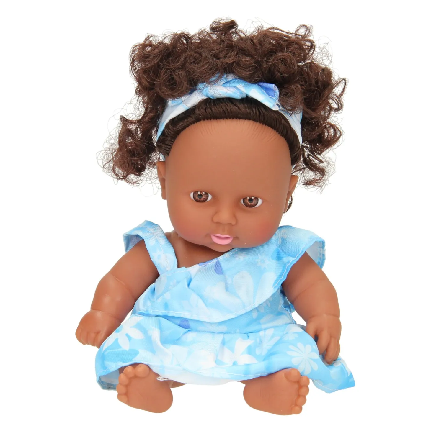 Babypop Krullen met Jurk, 22cm