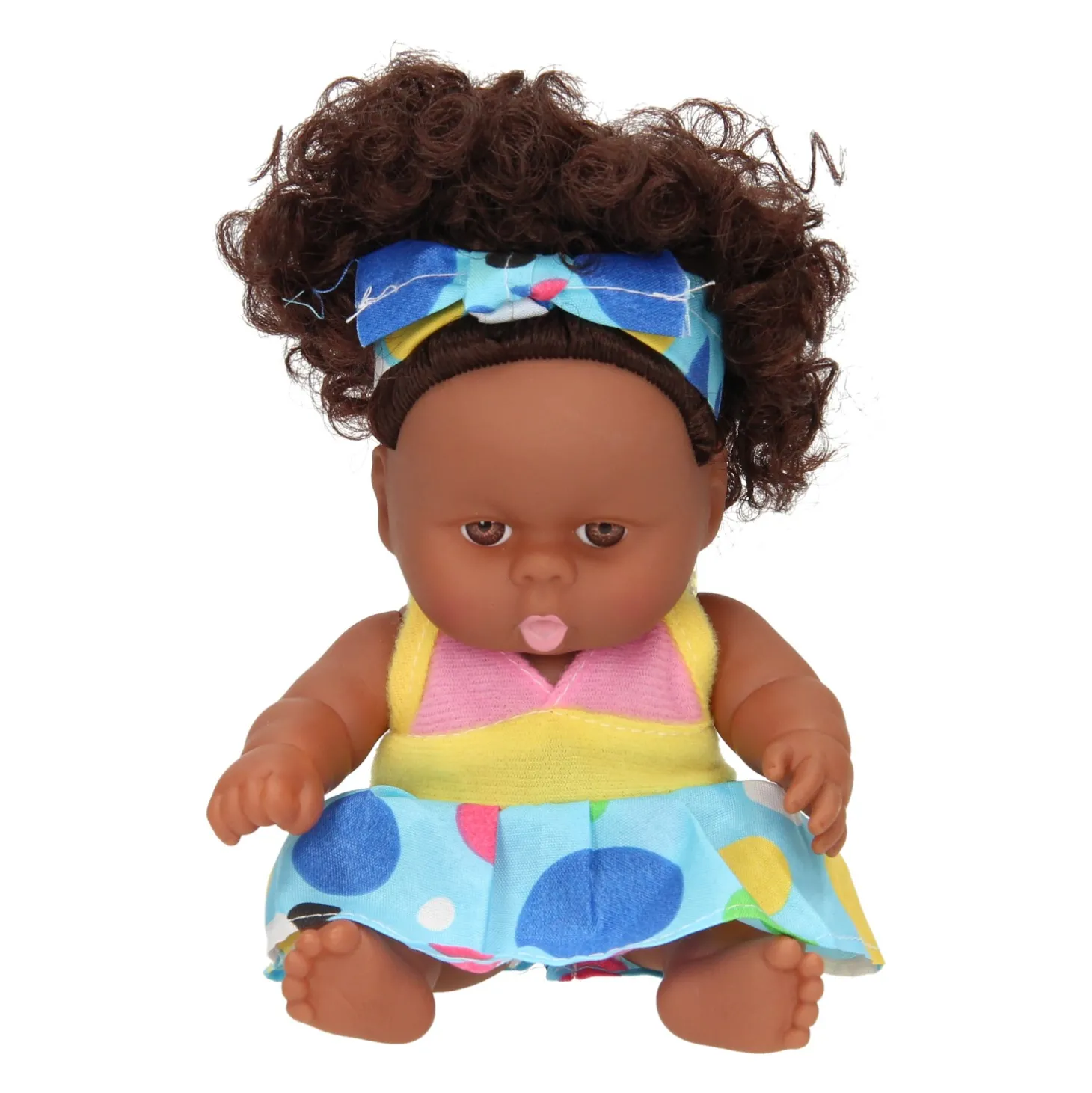 Babypop Krullen met Jurk, 22cm