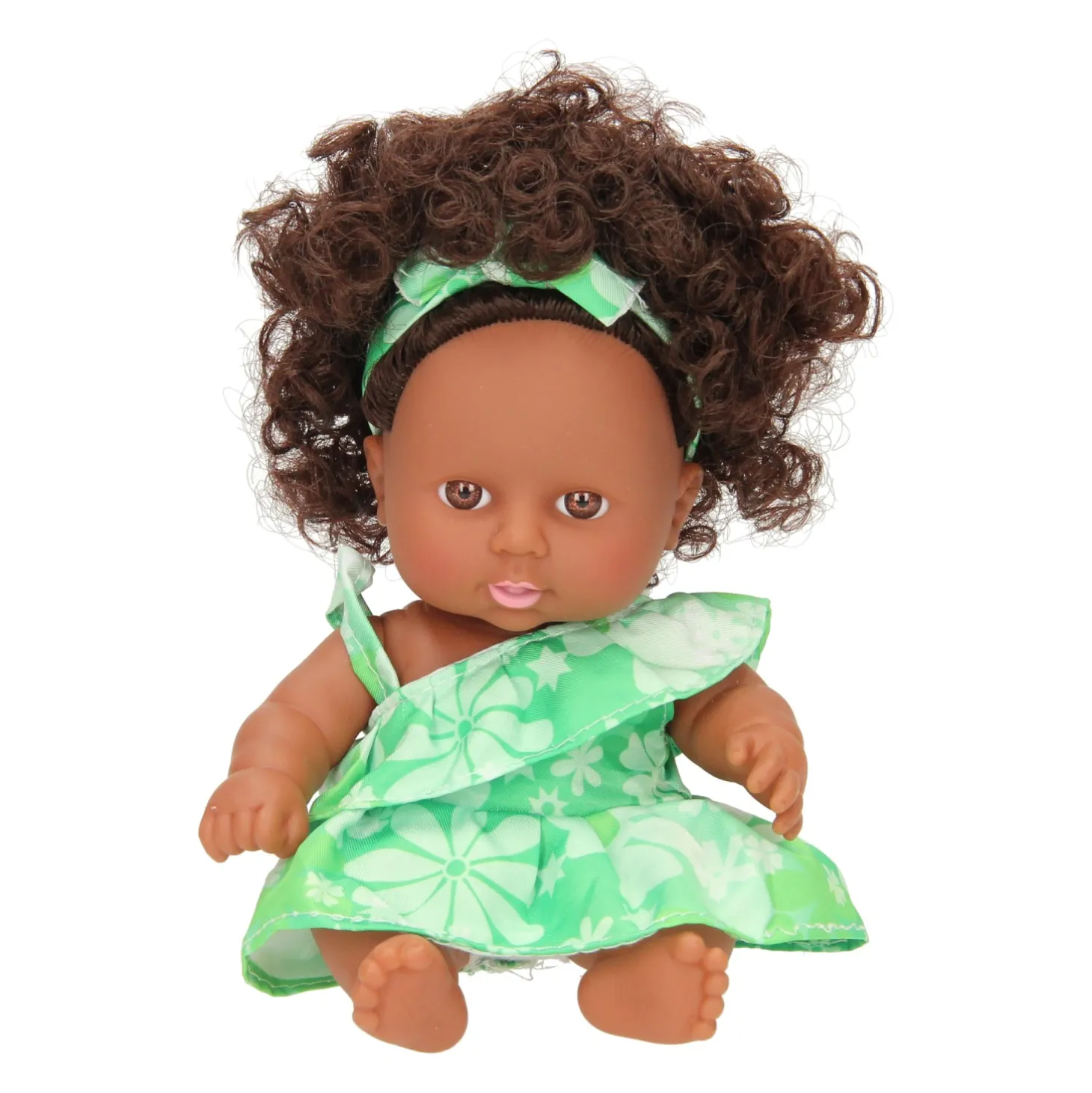 Babypop Krullen met Jurk, 22cm