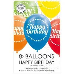 Ballonnen Happy Birthday Mix Kleuren 30cm, 8st.