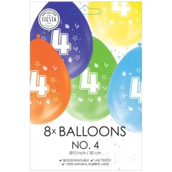 Ballonnen 2-zijdig Geprint Cijfer 4, 8st.