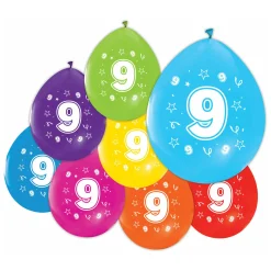 Ballonnen 2-zijdig Geprint Cijfer 9, 8st.
