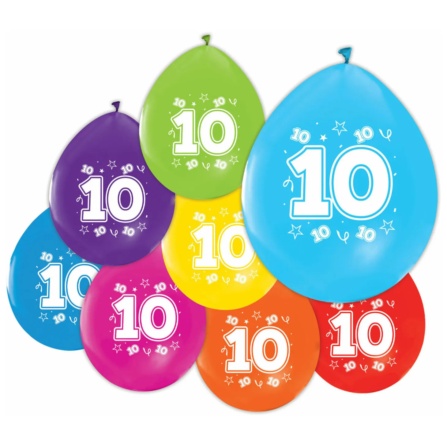 Ballonnen 2-zijdig Geprint Cijfer 10, 8st.