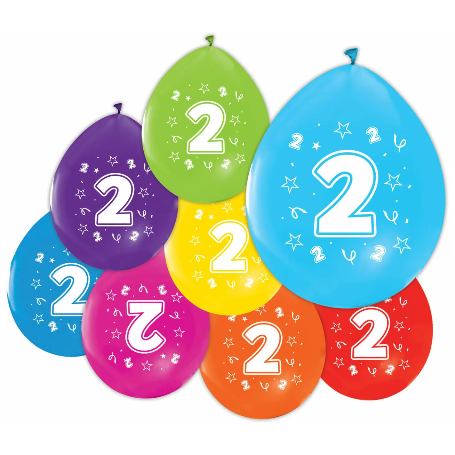 Ballonnen 2-zijdig Geprint Cijfer 2, 8st.