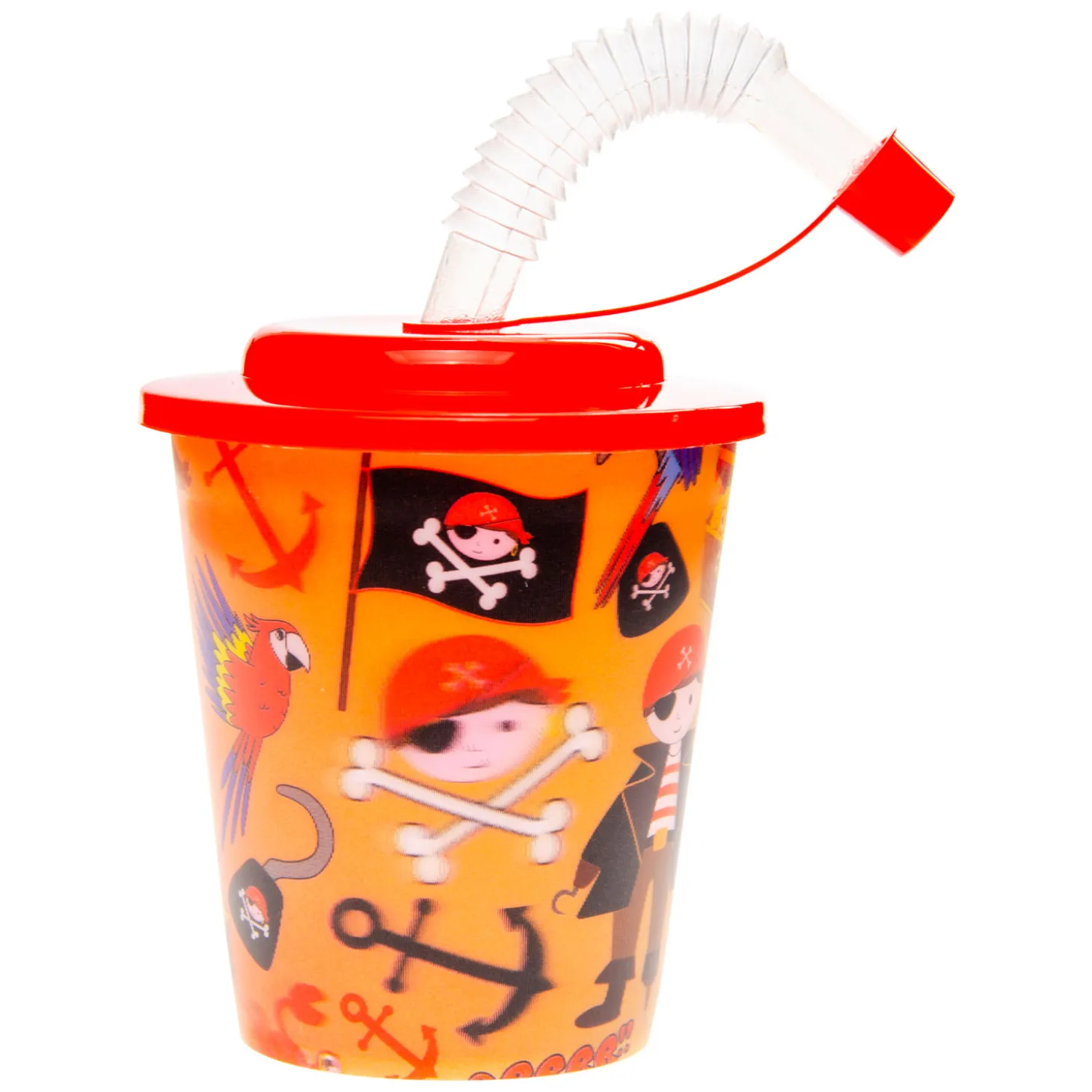 Beker met Deksel en Rietje Piraat, 12st.