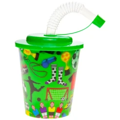 Beker met Deksel en Rietje Voetbal, 12st.