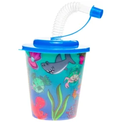 Beker met Deksel en Rietje Onderwaterwereld, 12st.