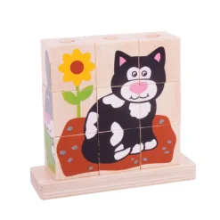 Bigjigs Houten Blokpuzzel Huisdieren, 10st.