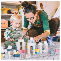 Bigjigs Houten Bouwblokken in Opbergton, 50dlg