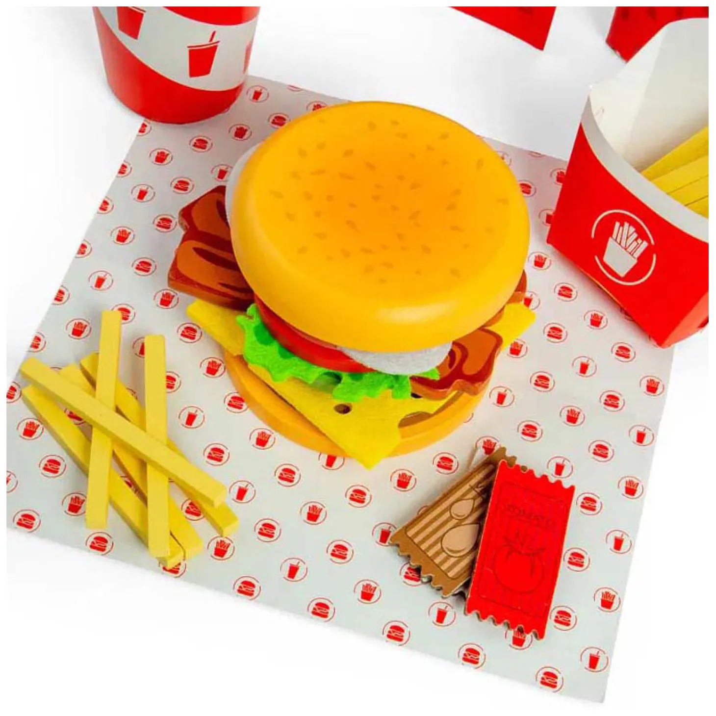 Bigjigs Houten Burger- en Frietset, 48dlg.