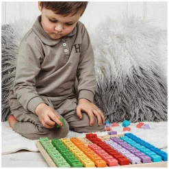 Bigjigs Houten Cijferblokken in een Vakjesbord, 100dlg.