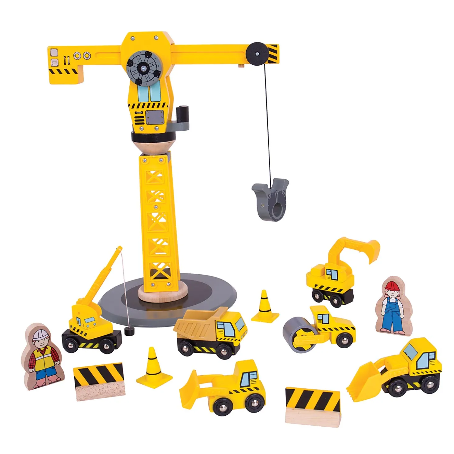 Bigjigs Houten Hijskraan & Bouwvoertuigen