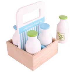 Bigjigs Houten Kistje met Melkflessen, 5dlg.