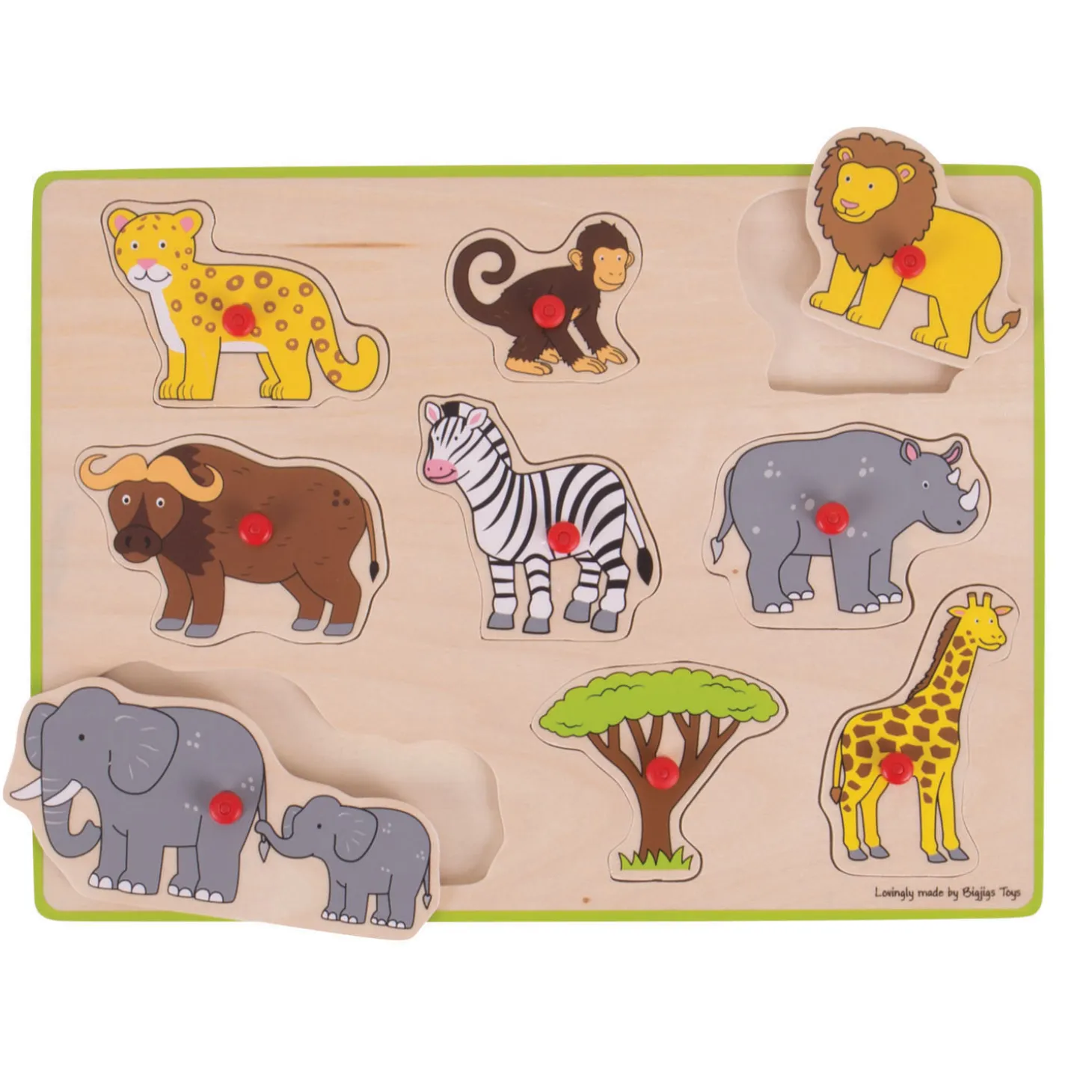 Bigjigs Houten Noppenpuzzel Safari, 9dlg.