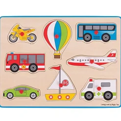 Bigjigs Houten Noppenpuzzel Voertuigen, 8dlg.