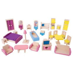 Bigjigs Houten Poppenhuis Meubels, 27dlg.