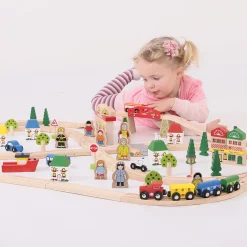 Bigjigs Houten Treinset Stad en Land, 101dlg.