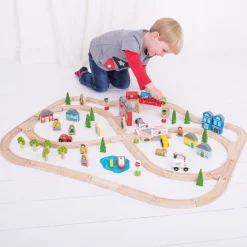 Bigjigs Houten Treinset Stad en Land, 101dlg.