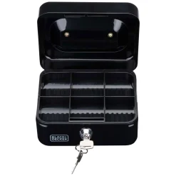 Black+Decker Geldkistje Zwart met Sleutel, 6 Vakken