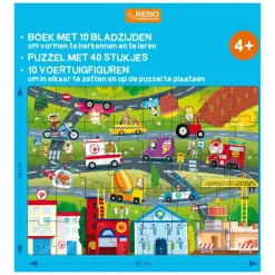Boek, Puzzel + 10 Figuren - Voertuigen