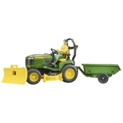 Bruder Bworld John Deere Zitmaaier met Aanhanger en Tuinman 1:16