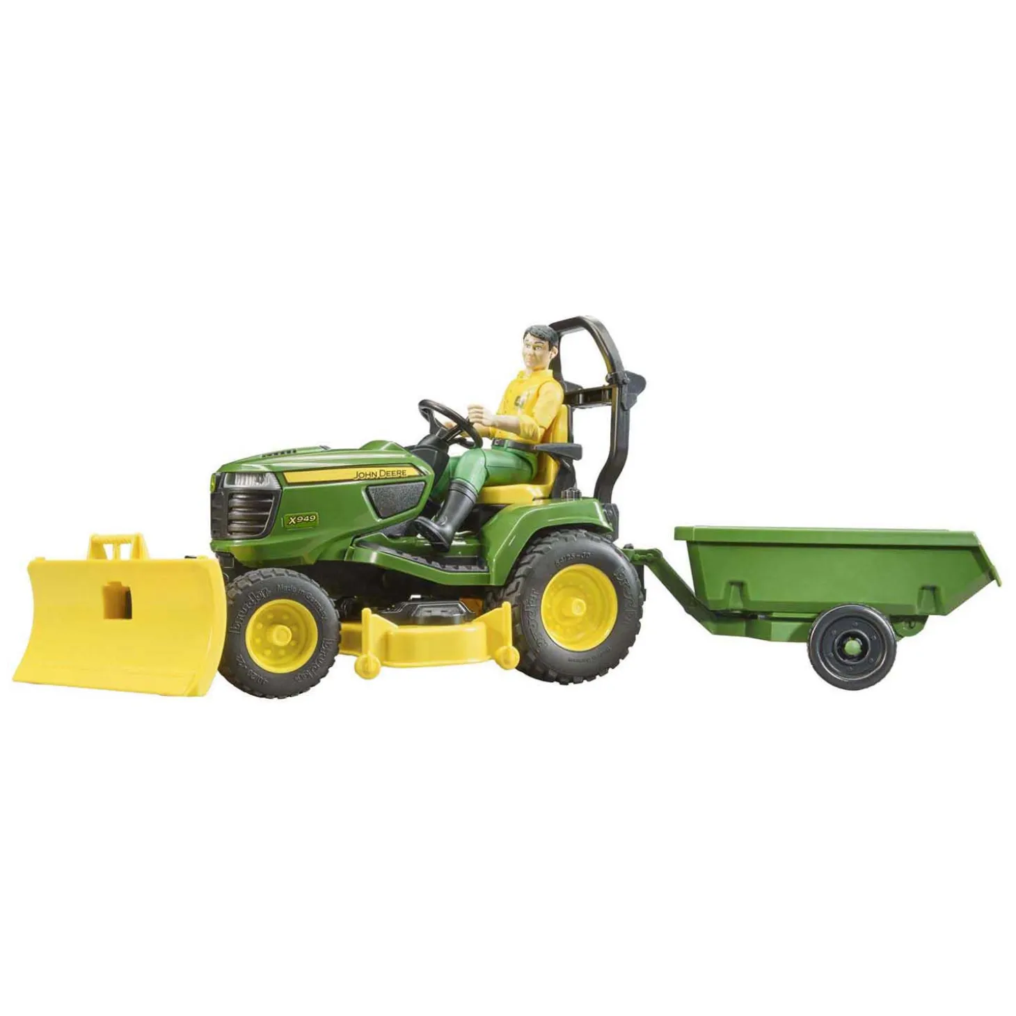 Bruder Bworld John Deere Zitmaaier met Aanhanger en Tuinman 1:16
