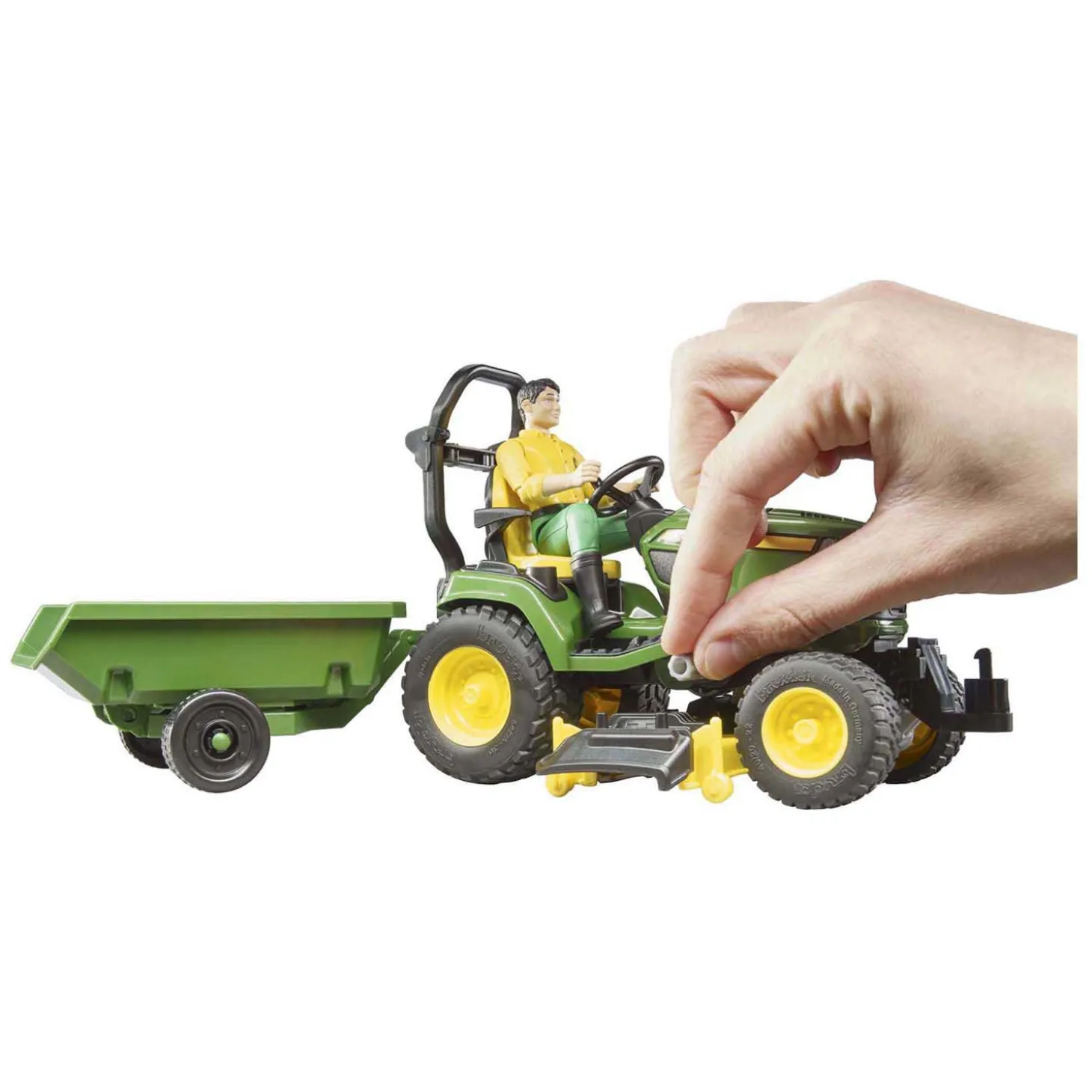 Bruder Bworld John Deere Zitmaaier met Aanhanger en Tuinman 1:16