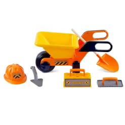 Cavallino Kruiwagen Geel met Gereedschap en Helm, 6dlg.