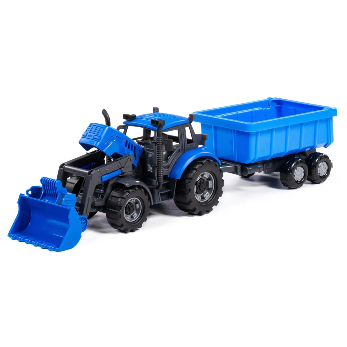 Cavallino Tractor met Lader en Aanhang Kiepwagen Blauw, Schaal 1:32