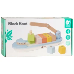 Classic World Houten Blokkenboot met Kraan, 13dlg.