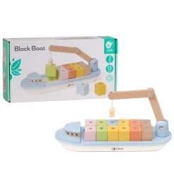 Classic World Houten Blokkenboot met Kraan, 13dlg.