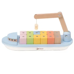 Classic World Houten Blokkenboot met Kraan, 13dlg.