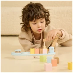 Classic World Houten Blokkenboot met Kraan, 13dlg.