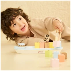 Classic World Houten Blokkenboot met Kraan, 13dlg.