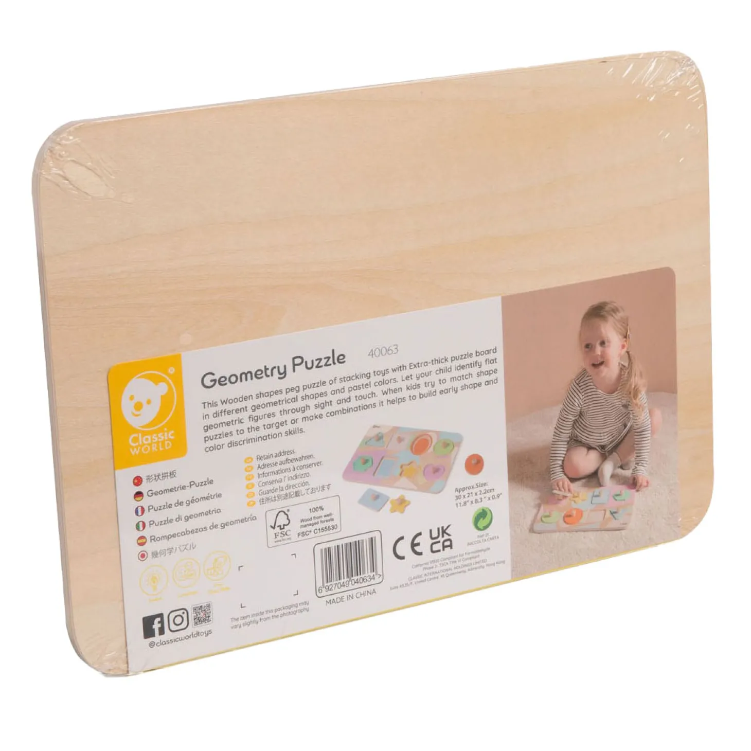 Classic World Houten Noppelpuzzel Vormen, 8st.