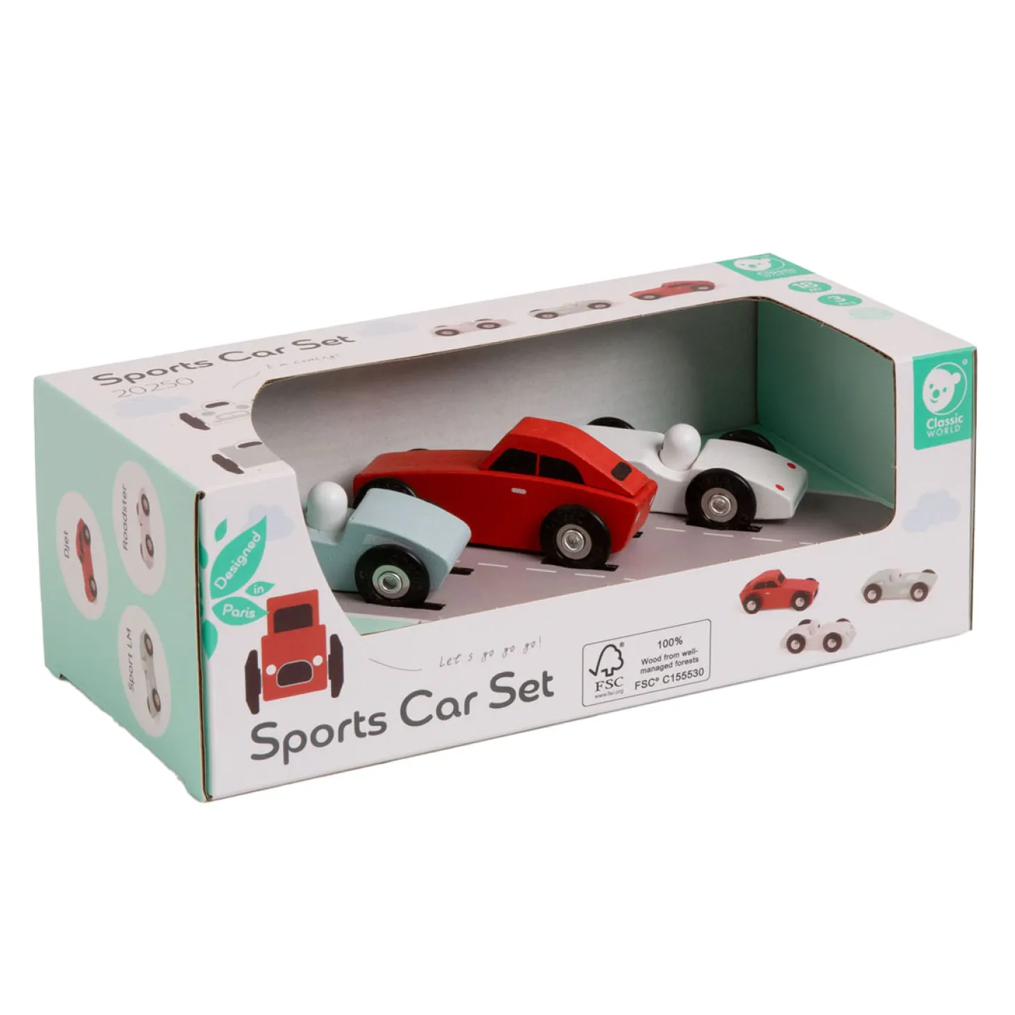 Classic World Houten Sportauto's Set, 3st.