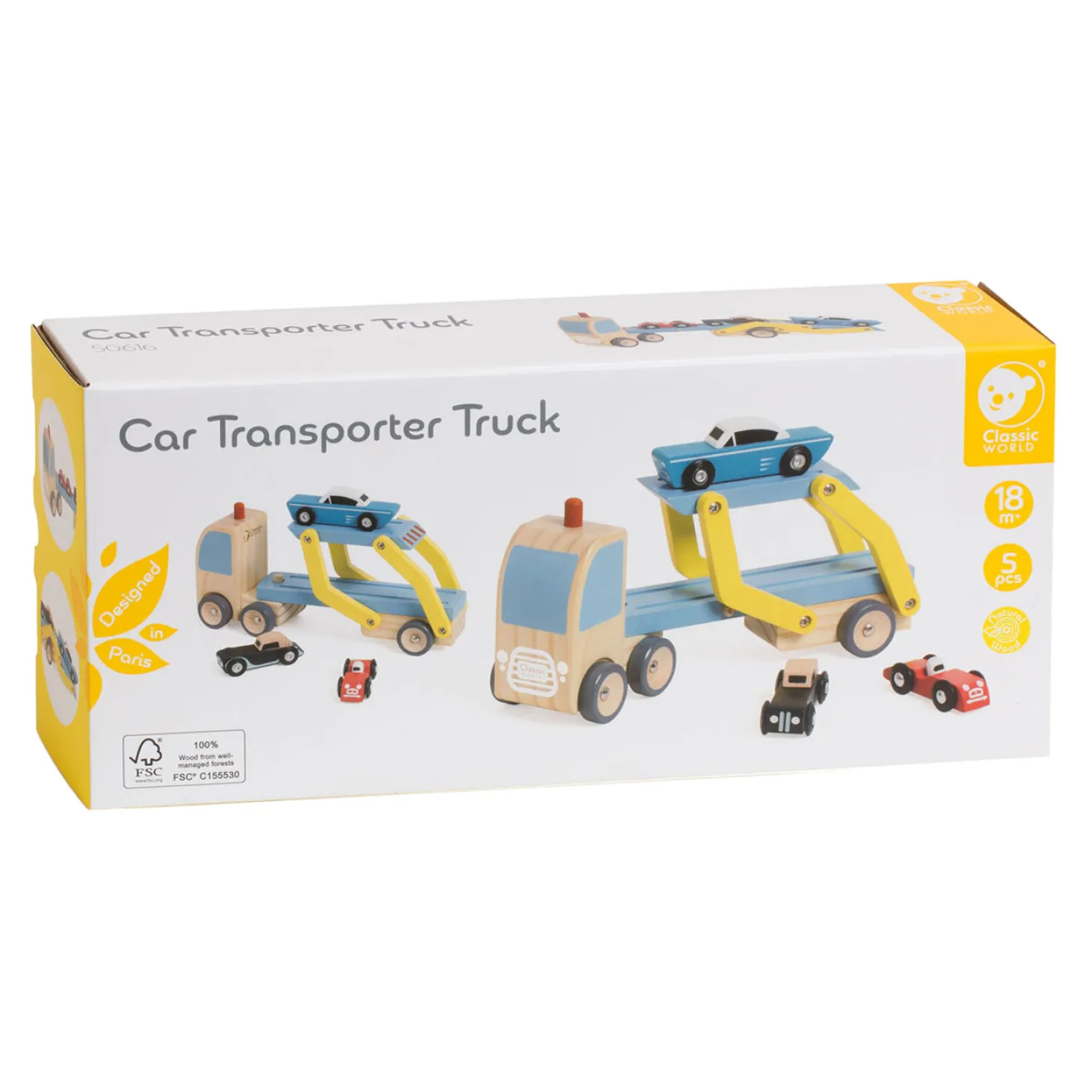 Classic World Houten Transporter met 3 Auto's