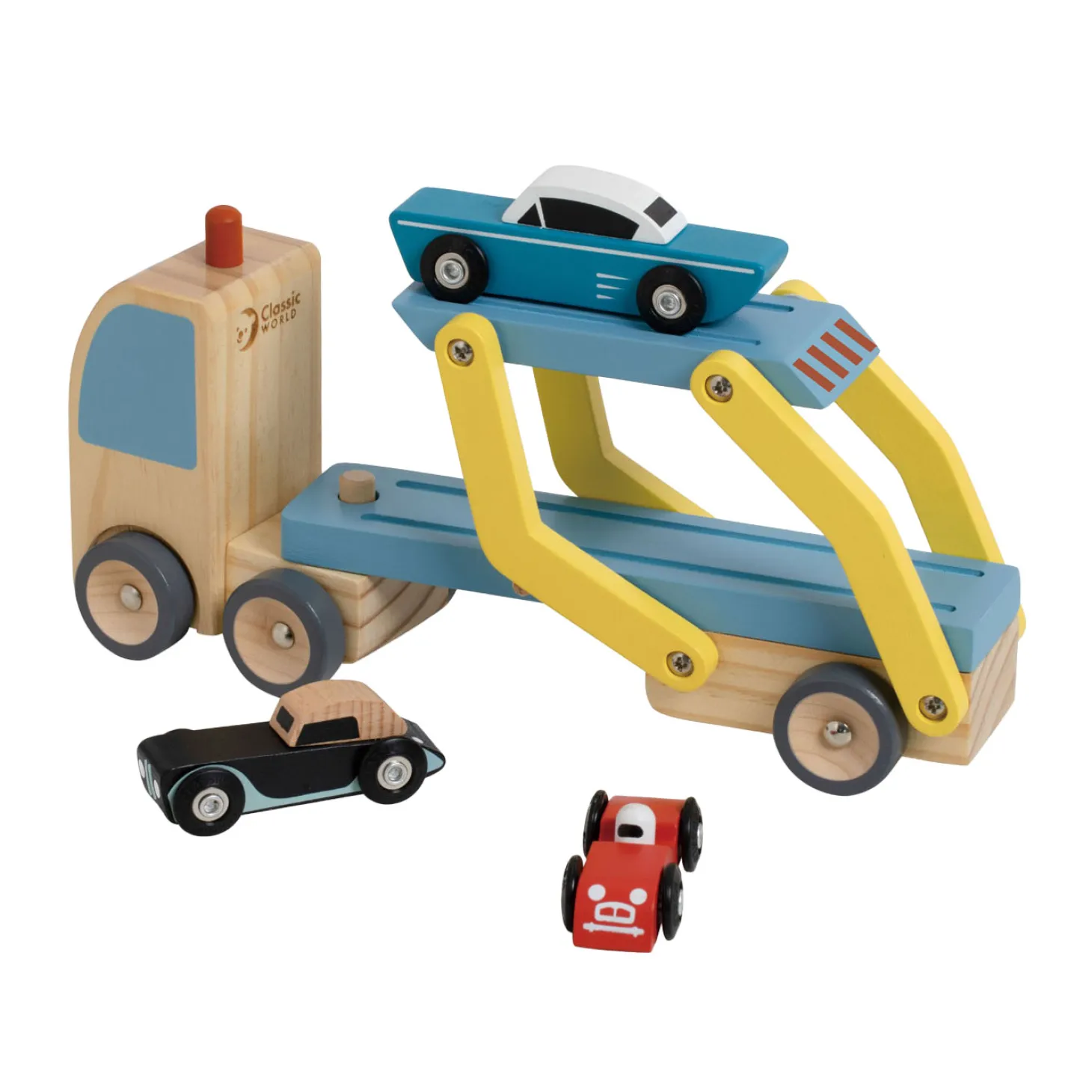 Classic World Houten Transporter met 3 Auto's