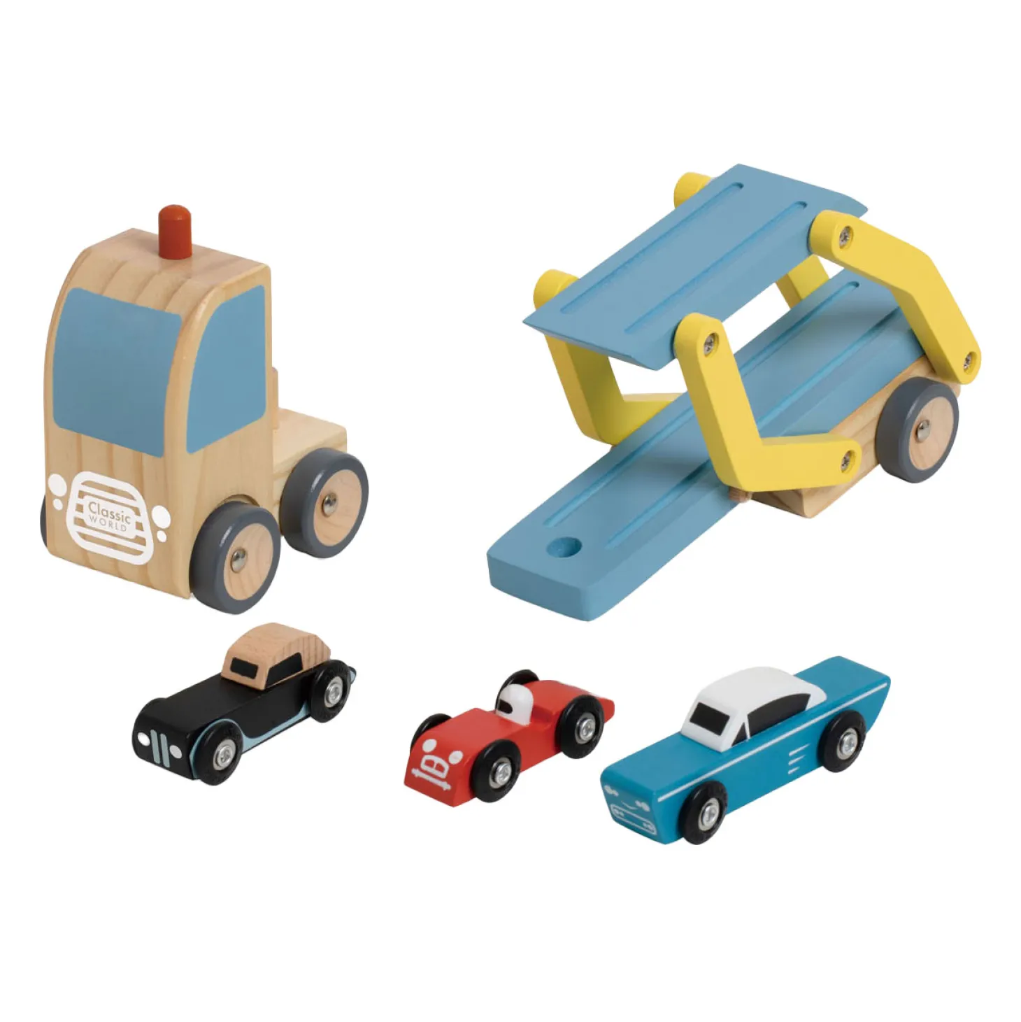 Classic World Houten Transporter met 3 Auto's