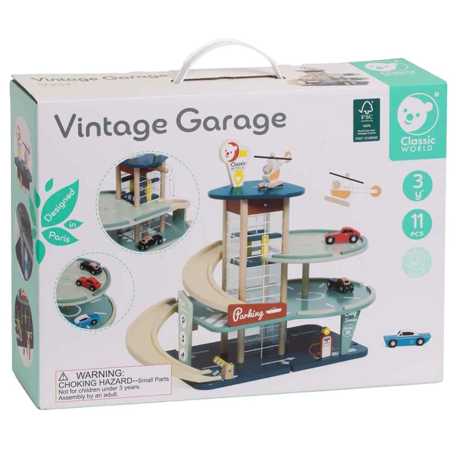 Classic World Houten Vintage Garage met Auto's, 11dlg.