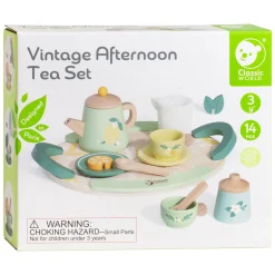 Classic World Houten Vintage Theeset met Dienblad, 14dlg.