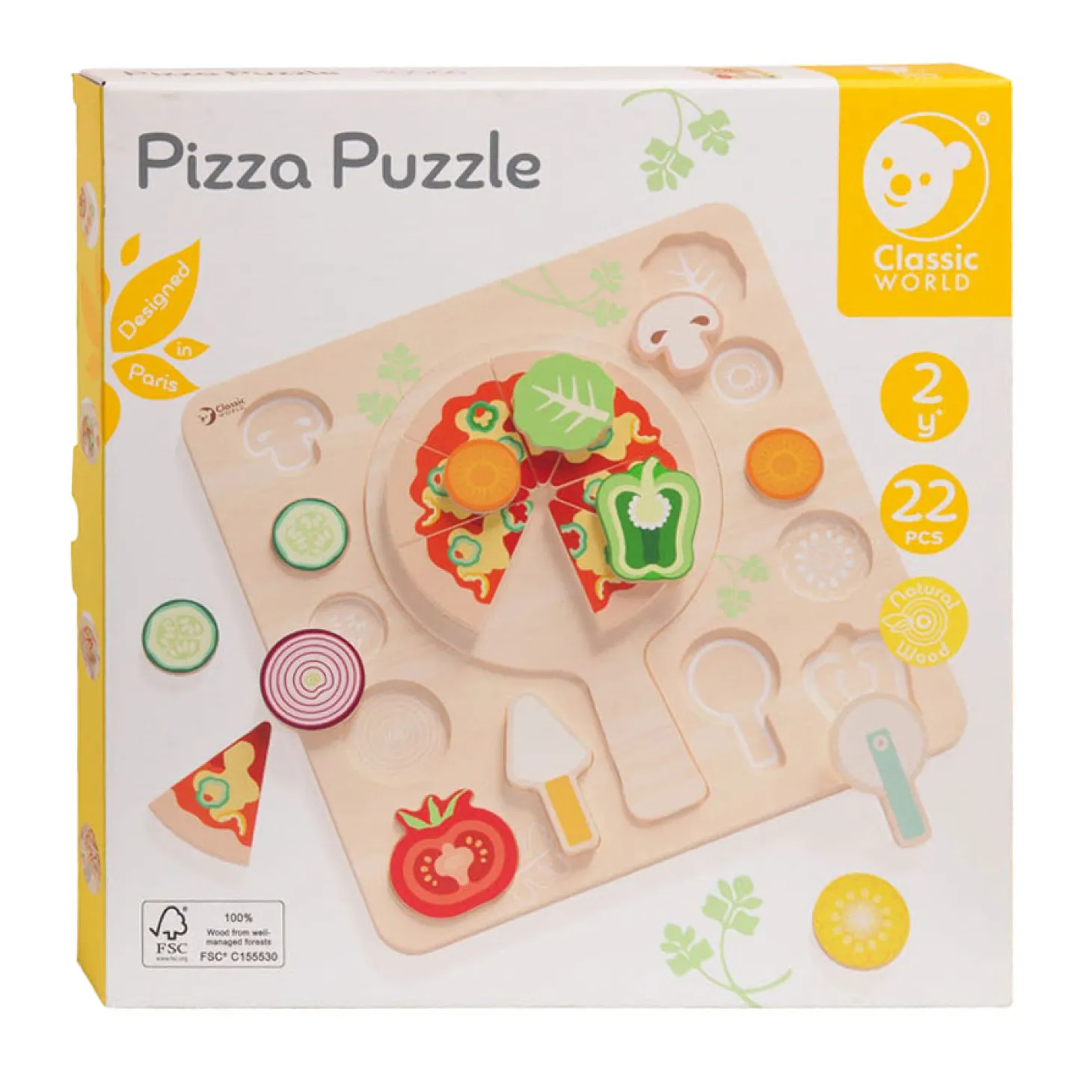 Classic World Houten Vormenpuzzel Pizza, 22st.