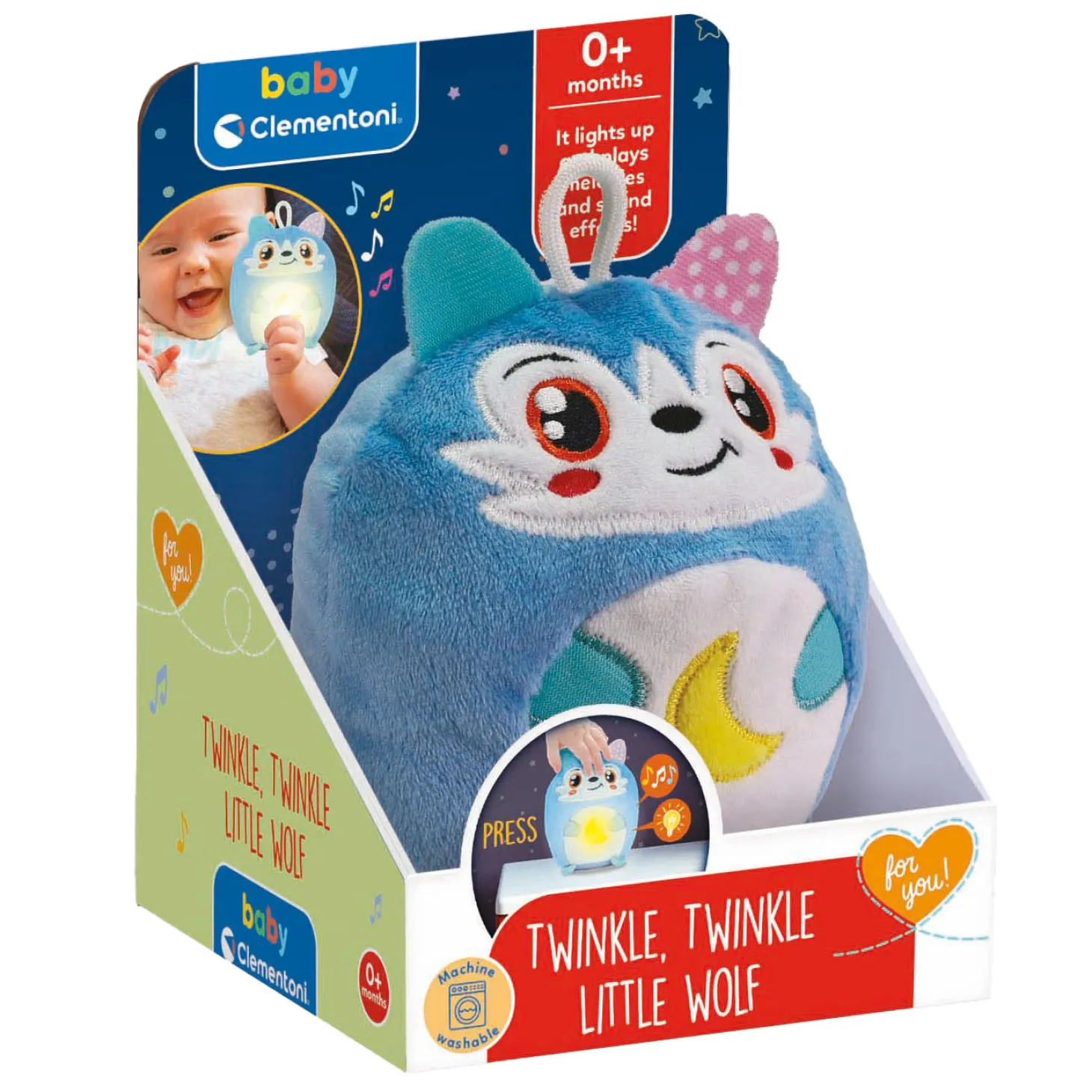 Clementoni Baby Twinkle Winkle Kleine Wolf Blauw Knuffel Nachtlamp