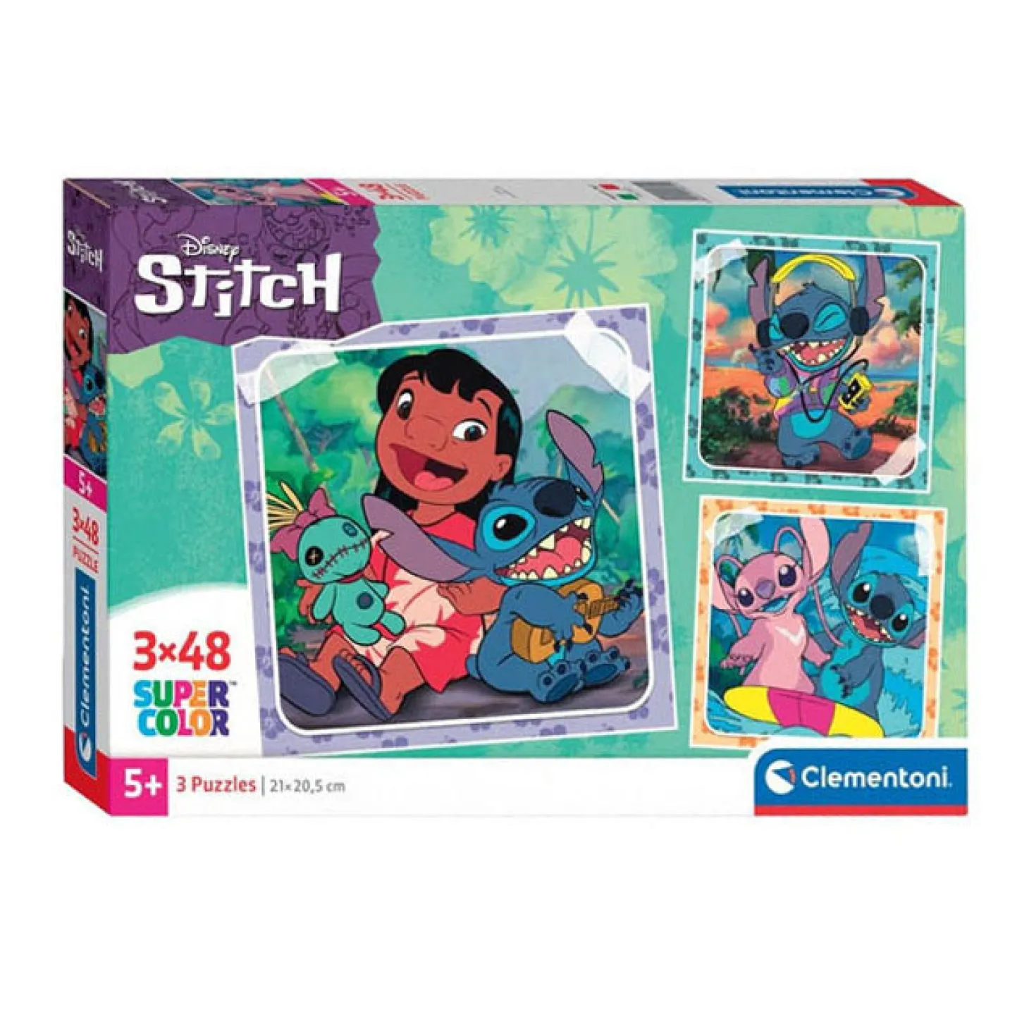 Clementoni Legpuzzel Super Color Vierkant Disney Stitch, 3x48st.