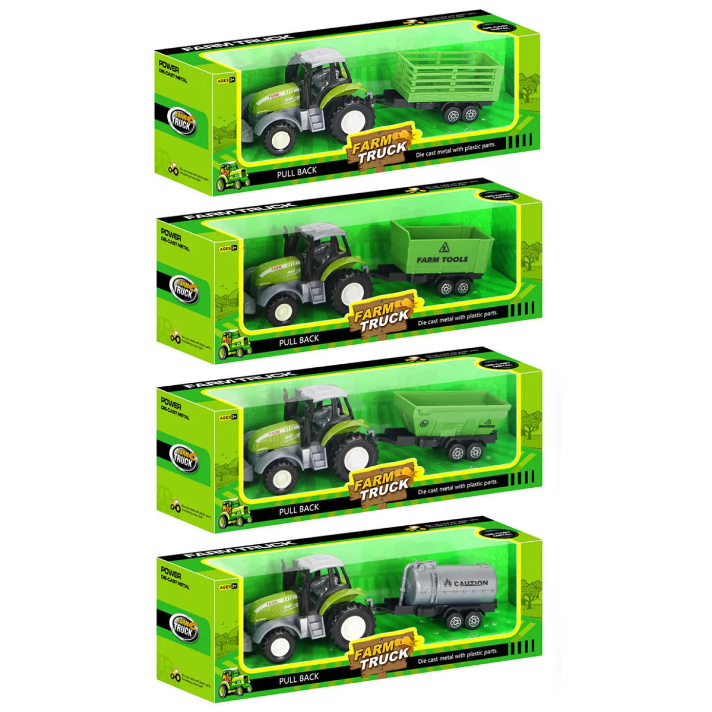 Die-cast Groene Trekker met Aanhanger en Pull-backfunctie