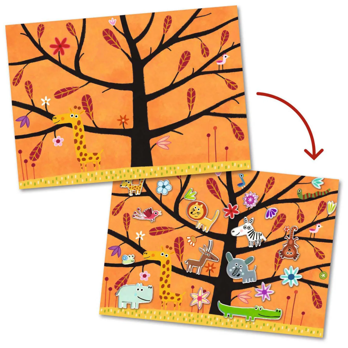 Djeco Creatief Mapje met 30 Stickers - Boomdieren