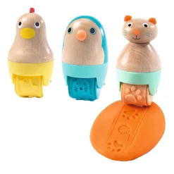 Djeco Houten Dierenrollers Klei - 3st.