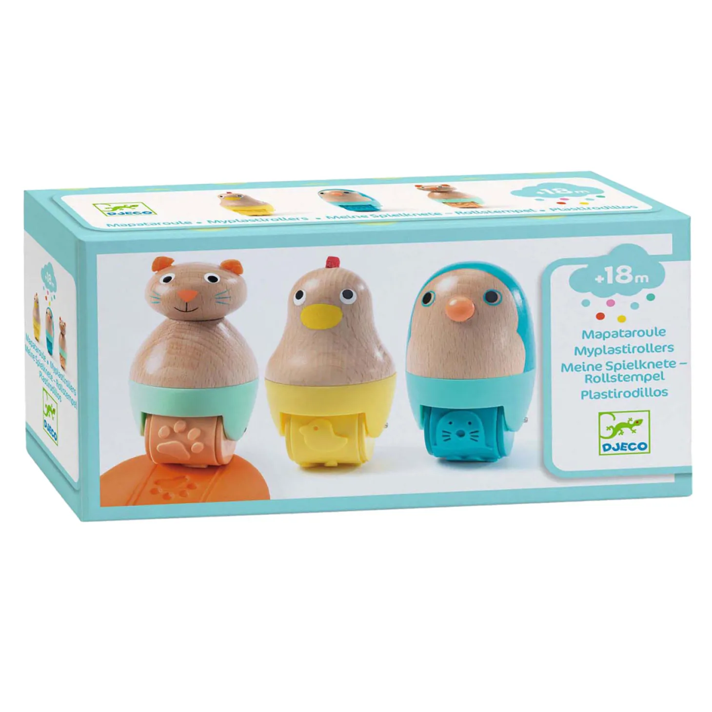 Djeco Houten Dierenrollers Klei - 3st.